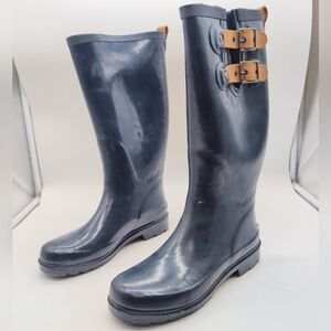 Chooka Dark Blue Rain Boots with Brown Buckles Sz 6 1011997 WSC 14042801
